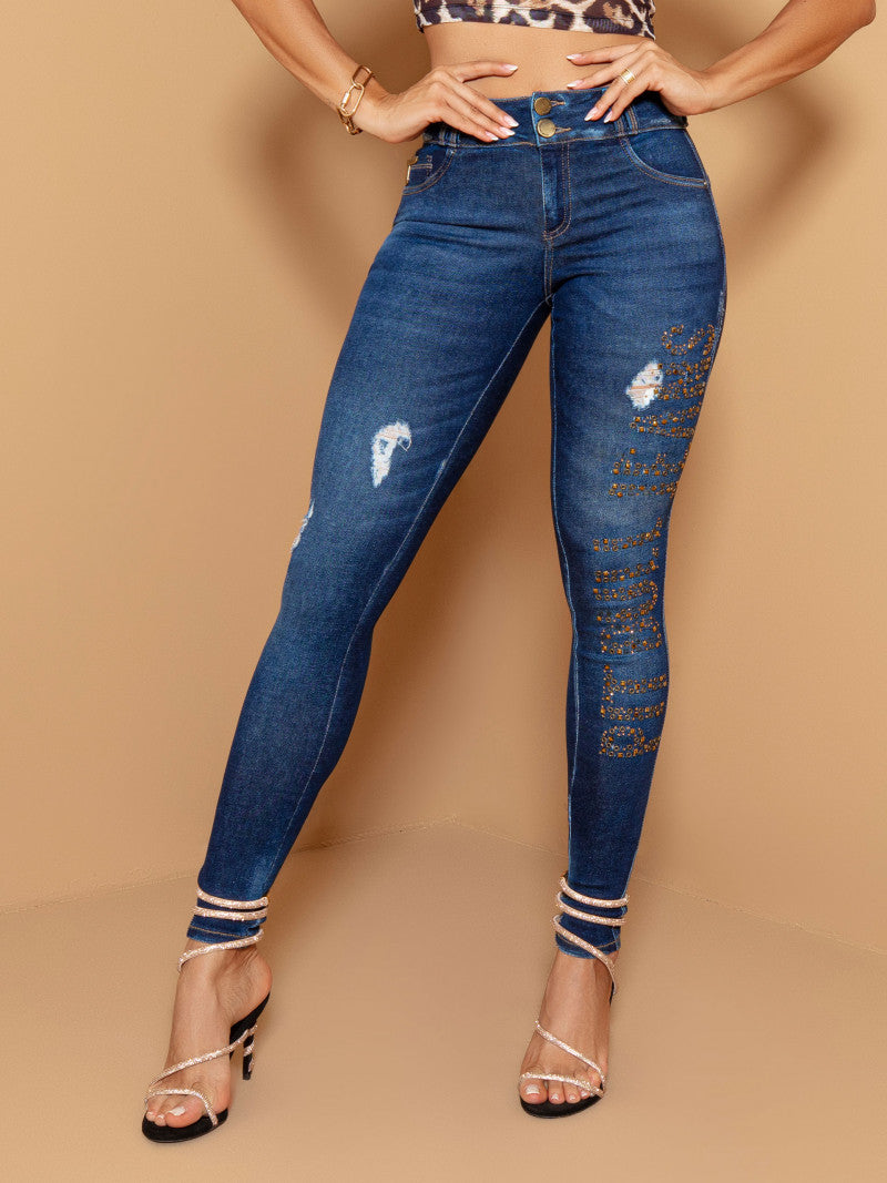 Calça Jeans Skinny Destroyed Logomania Exclusiva Pit Bull Jeans  REF 65231