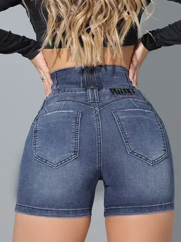 SHORT CINTURA PERFEITA PIT BULL JEANS ESTILOSO COM EFEITO EMPINA BUMBUM Ref: 87251