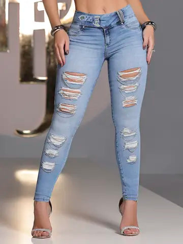 CALÇA SKINNY MODELADORA DESTROYED PIT BULL JEANS Ref: 83612