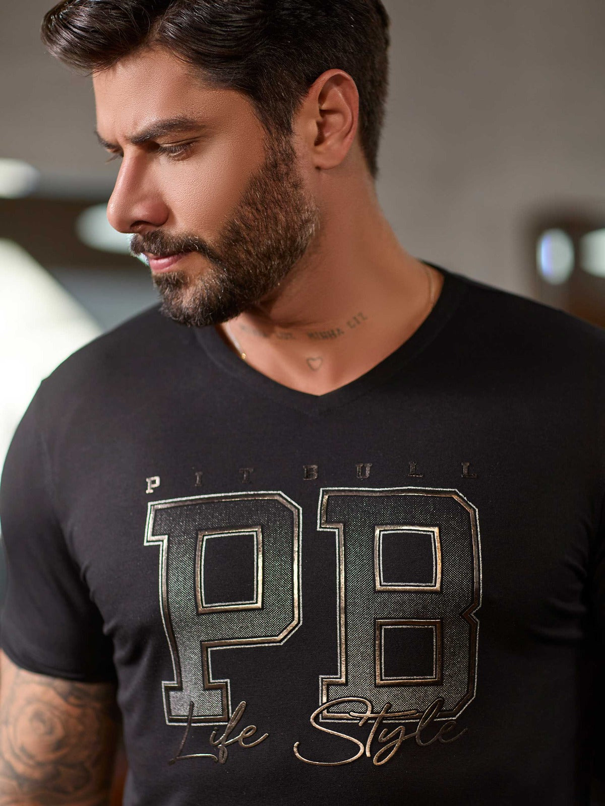 CAMISETA MASCULINA GOLA V PIT BULL JEANS REF 83288