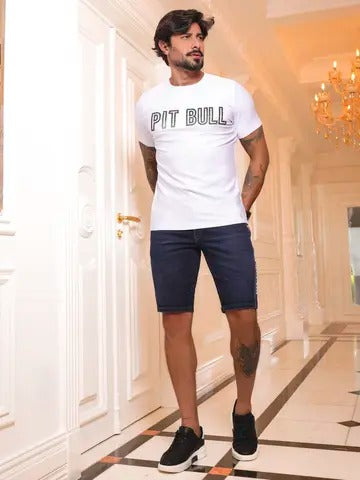 Camiseta Masculina Confortável e Estilosa com Relevo Metalizado Pit Bull Jeans Ref: 86706