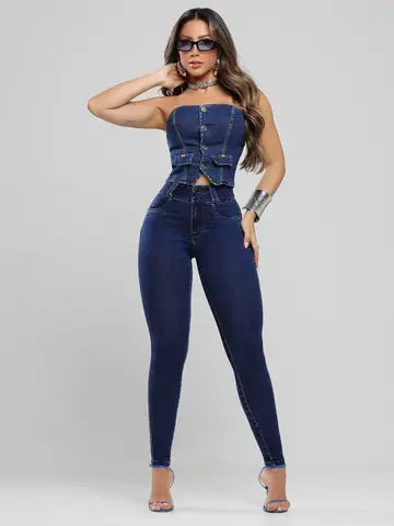 Calça Skinny Modeladora Lavado Escuro Pit Bull Jeans Estilosa Ref: 87726