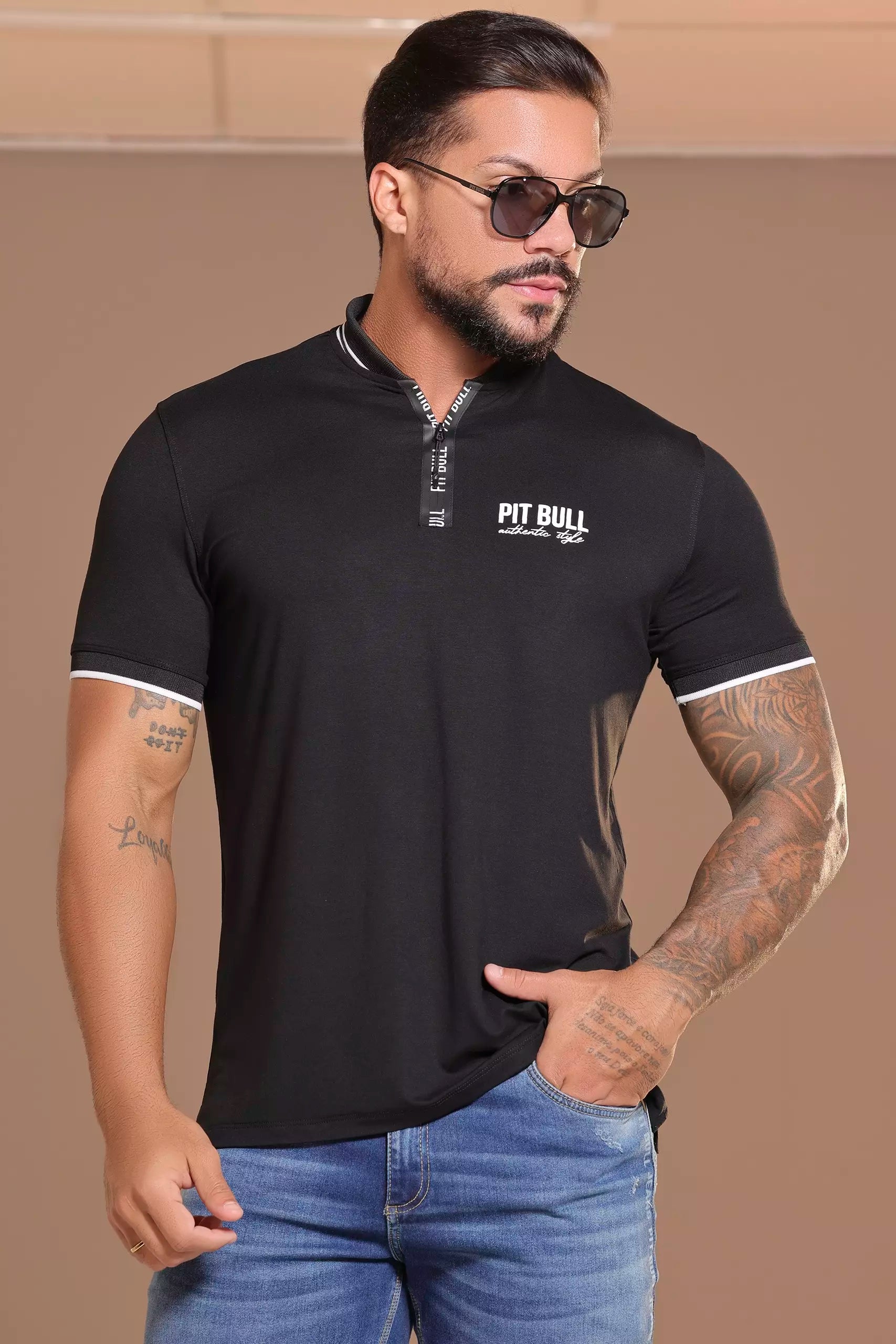 Polo Masculina Preta Sofisticada e Autêntica Pit Bull Jeans Ref: 87067