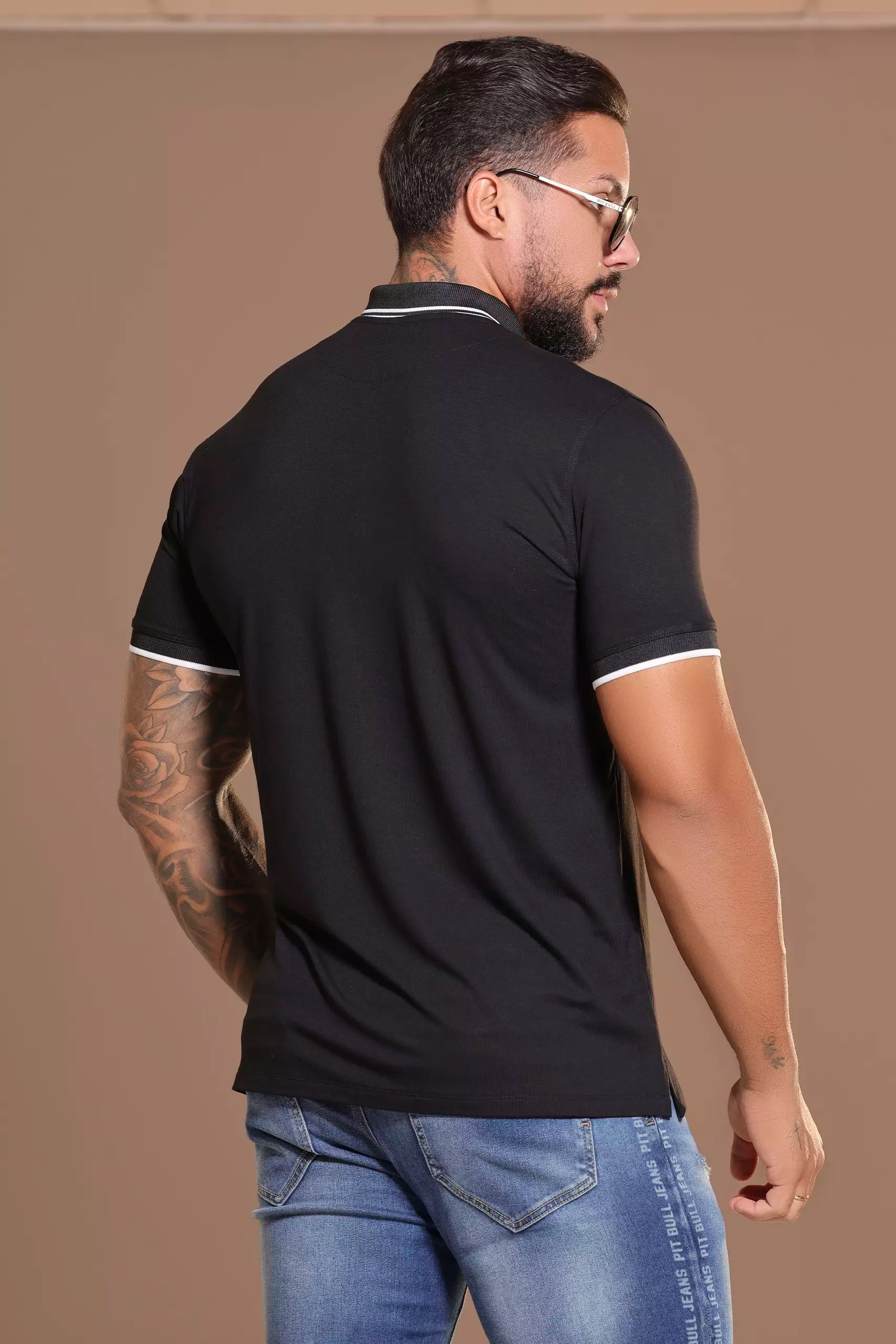 Polo Masculina Preta Sofisticada e Autêntica Pit Bull Jeans Ref: 87067