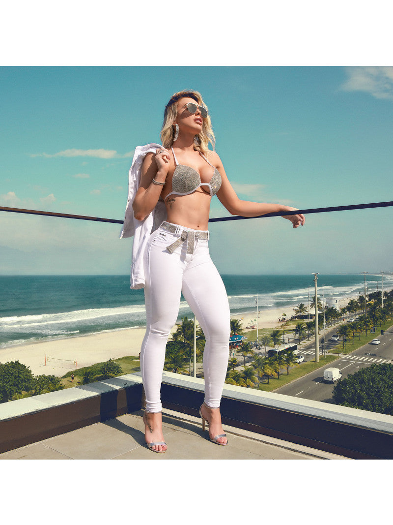 CALÇA JEANS BRANCA COM CINTO PIT BULL ORIGINAL REF 33516