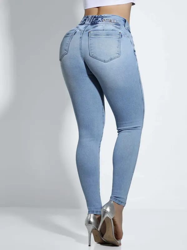 CALÇA FEMININA JEANS CLARINHO MODELADORA COM DETALHES ESPECIAIS Ref: 84786