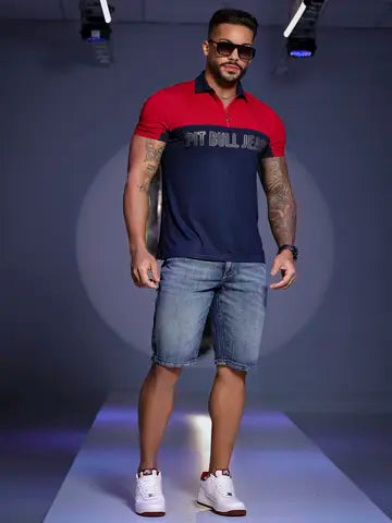 BERMUDA MASCULINA COM ELÁSTICO LATERAL E LAVAGEM ESPECIAL PIT BULL JEANS Ref: 86886