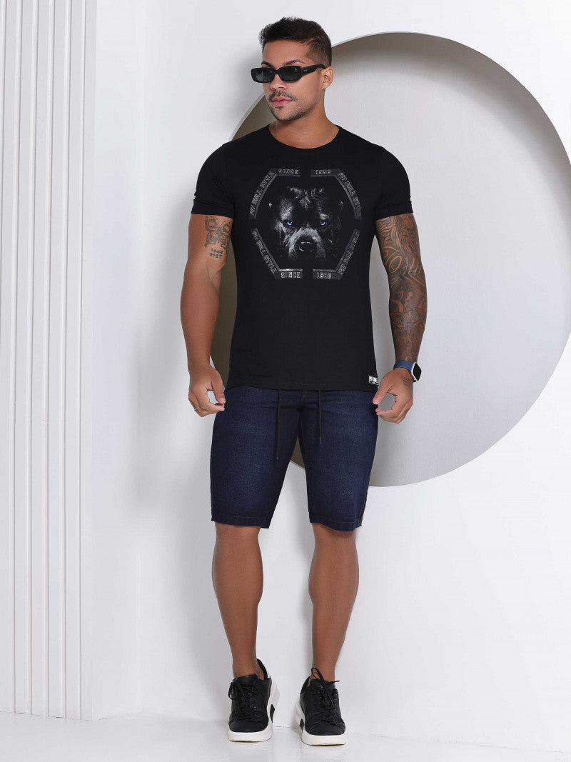 CAMISETA PIT BULL PRETA GOLA O REF 80763
