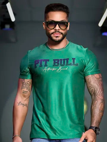 CAMISETA MASCULINA VERDE PIT BULL AUTÊNTICA E CONFORTÁVEL Ref: 85517