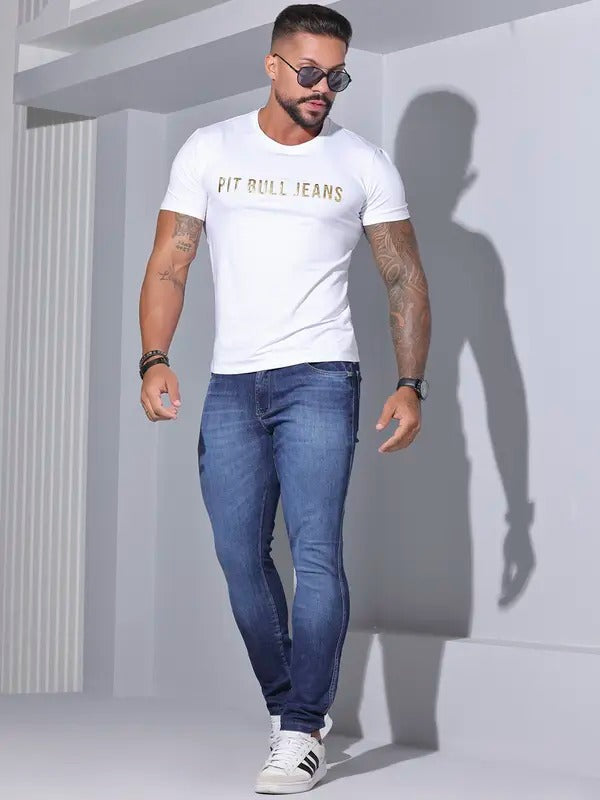 CAMISETA MASCULINA COM ESTAMPA PIT BULL JEANS CASUAL 88054