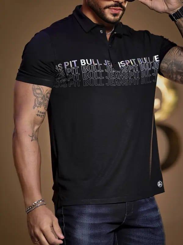 POLO PRETA PIT BULL JEANS LOGOMANIA EFEITO HOLOGRÁFICO 84616