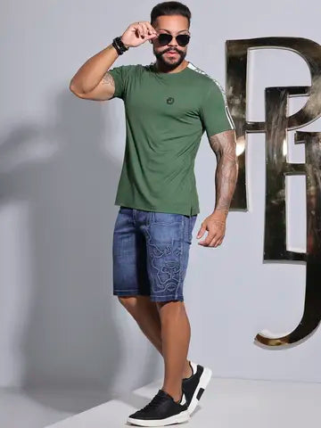 BERMUDA MASCULINA COM BORDADO LATERAL ESTILOSO PIT BULL JEANS Ref: 86467