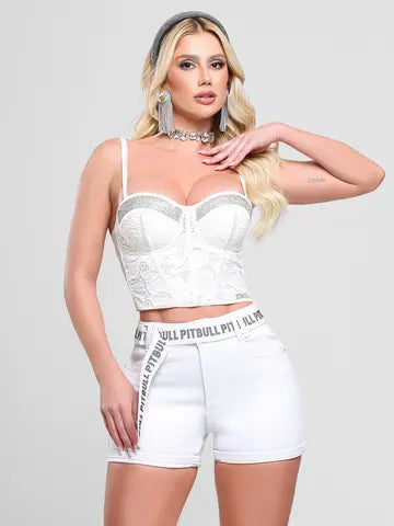 Short Hot Pants Modelador Branco com Cinto Personalizado Pit Bull Jeans Ref: 88479