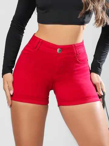 Short Hot Pants Vermelho com Cintura Alta e Empina Bumbum Pit Bull Jeans Ref: 89336