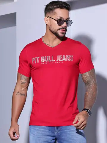 CAMISETA MASCULINA GOLA V COM LOGOMANIA PIT BULL JEANS 83825