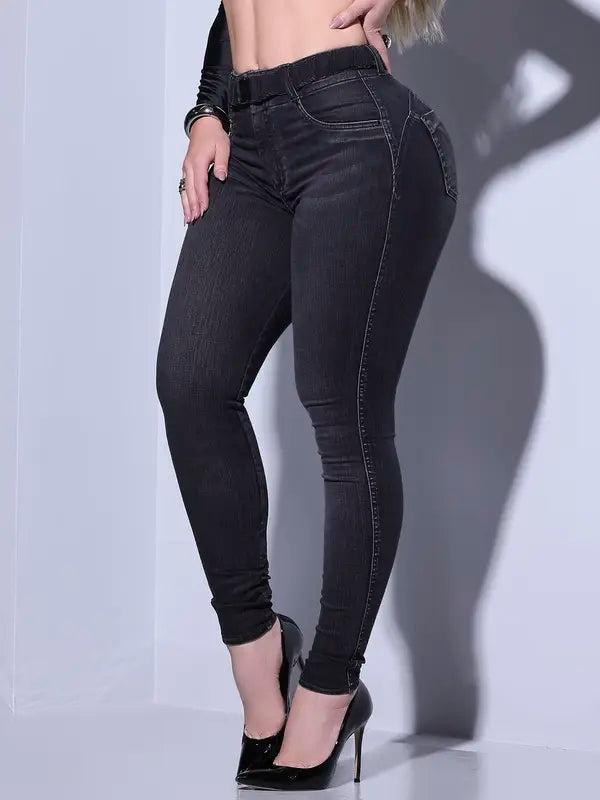 CALÇA FEMININA SKINNY COM CINTO PIT BULL JEANS MODA CASUAL E ELEGANTE Ref: 84368
