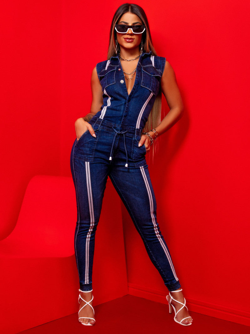 Macacão Jeans Estiloso Pit Bull Original Ref 61660