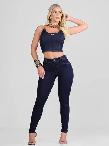 Calça Hot Pants Escura Cintura Alta Modeladora e Estilosa Pit Bull Jeans Ref: 87699