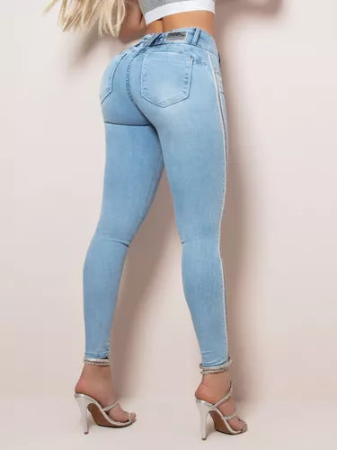 Calça Feminina Cós Alto Strass Pit Bull Jeans Original 65218