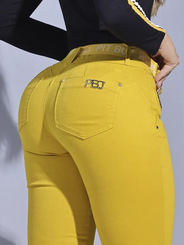 CALÇA AMARELA SKINNY PIT BULL JEANS COM CINTO ESTILOSO 84361