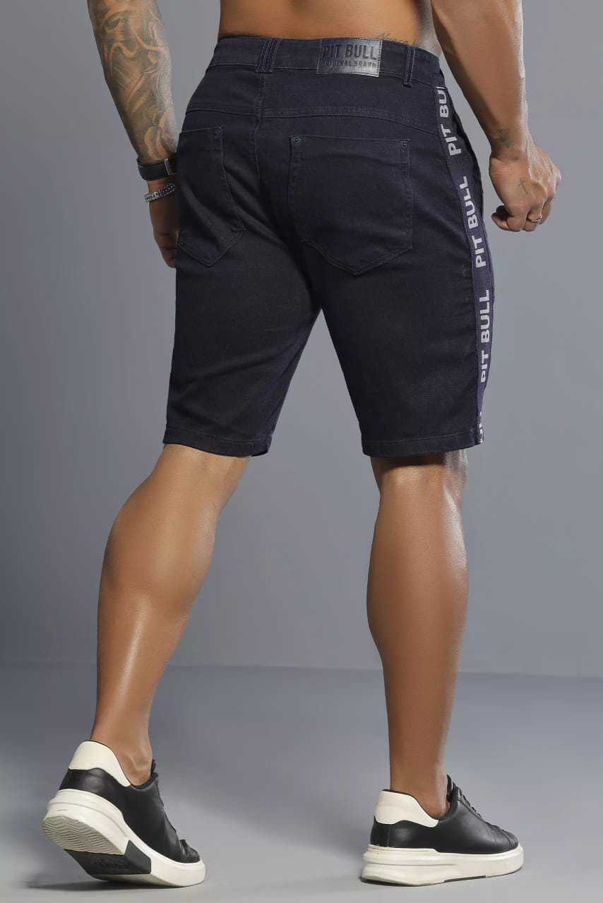 BERMUDA MASCULINA COM ELÁSTICO LATERAL PERSONALIZADO PIT BULL JEANS Ref: 84644