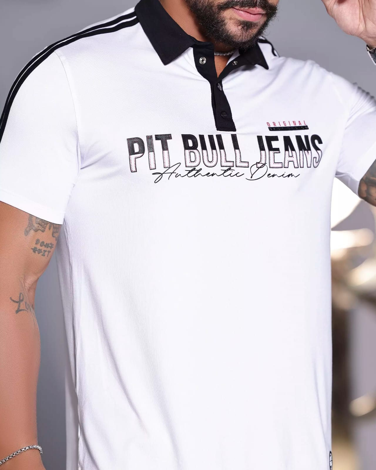 POLO MASCULINA AUTÊNTICA COM ESTAMPA PERSONALIZADA PIT BULL JEANS Ref: 85205