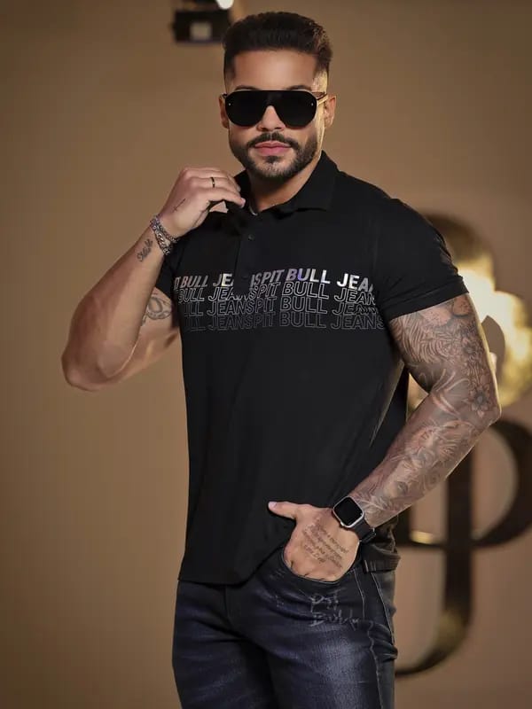POLO PRETA PIT BULL JEANS LOGOMANIA EFEITO HOLOGRÁFICO 84616