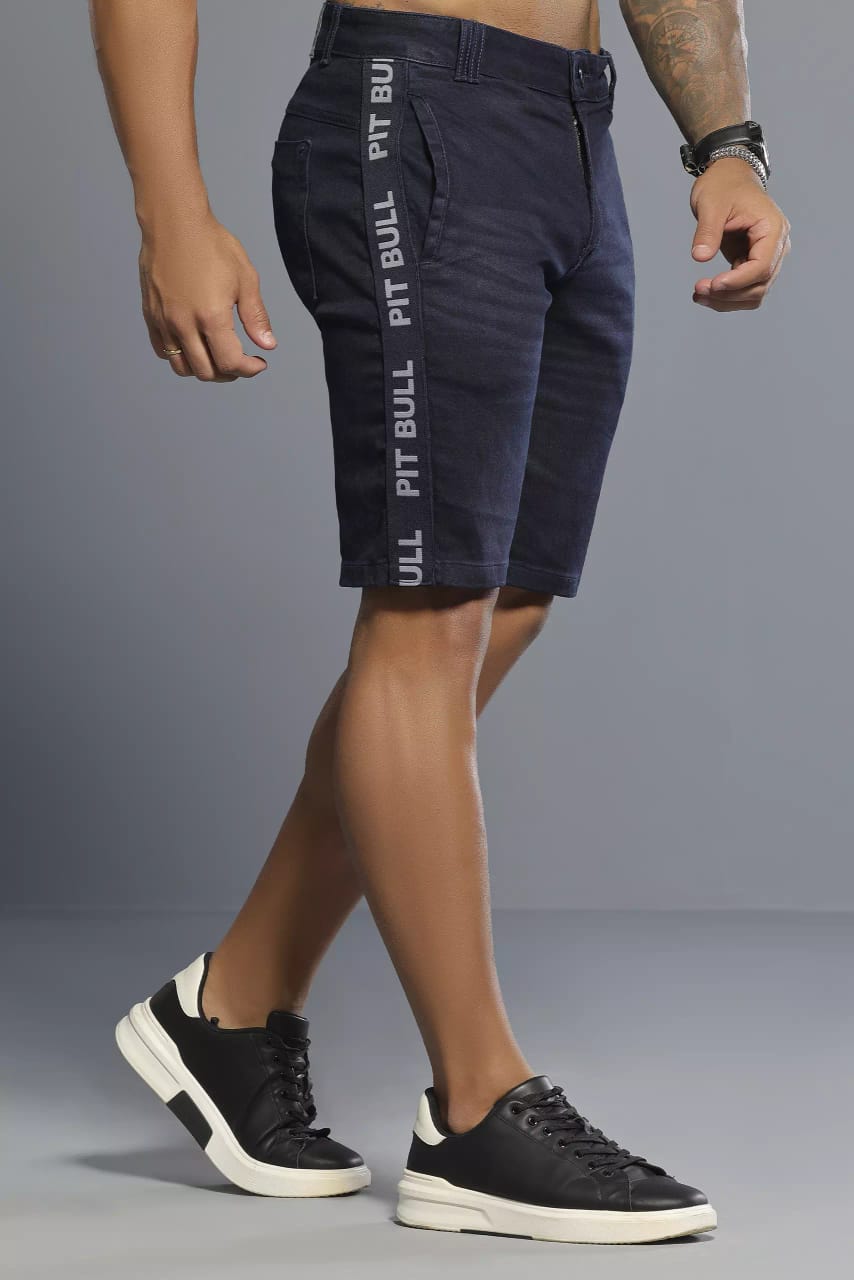 BERMUDA MASCULINA COM ELÁSTICO LATERAL PERSONALIZADO PIT BULL JEANS Ref: 84644
