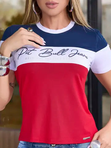 T SHIRT MANGA CURTA CASUAL E SOFISTICADA COM LOGOMANIA PIT BULL JEANS Ref: 86596
