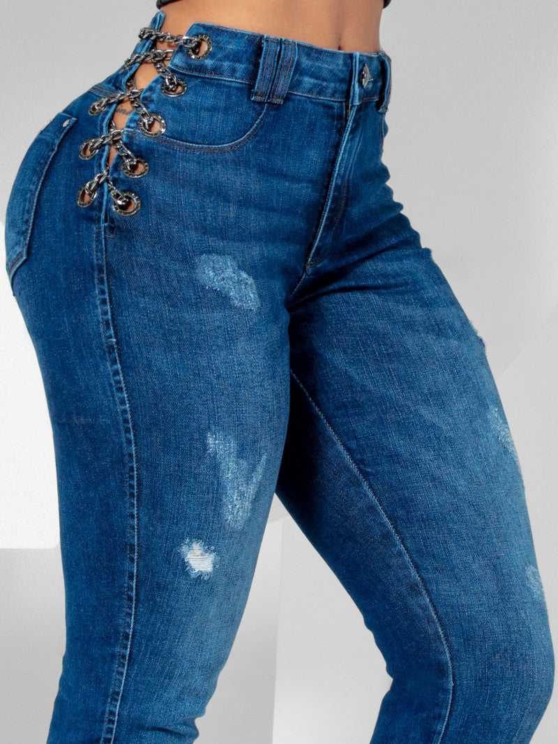 Calça jeans justa com correntes Pit Bull orignal ref 62649