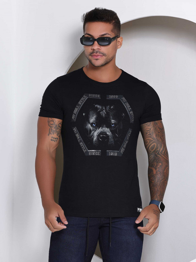 CAMISETA PIT BULL PRETA GOLA O REF 80763