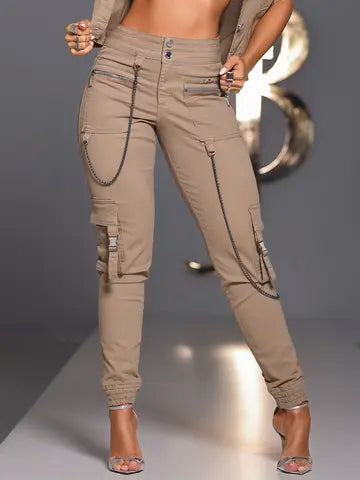 CALÇA FEMININA JOGGER CARGO PIT BULL JEANS STREET STYLE COM CORRENTE Ref: 84271