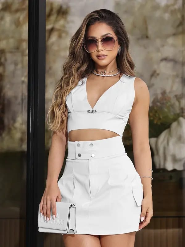 CONJUNTO FEMININO SAIA E CROPPED EMPÓRIO PIT BULL FASHION E SOFISTICADO Ref: 88452