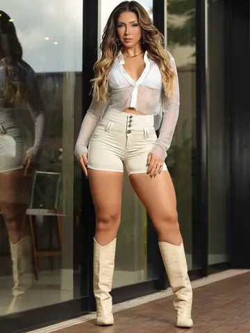 SHORT FEMININO CINTURA PERFEITA PIT BULL JEANS MODELADOR Ref: 86521