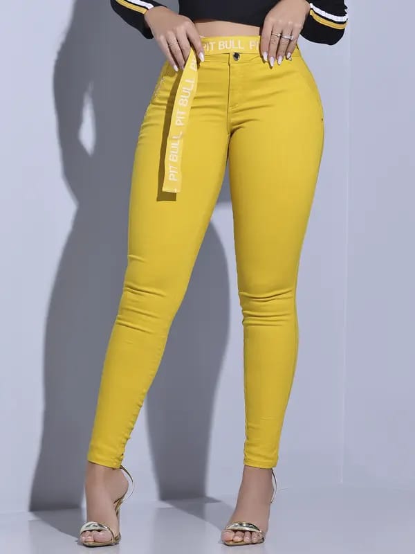 CALÇA AMARELA SKINNY PIT BULL JEANS COM CINTO ESTILOSO 84361