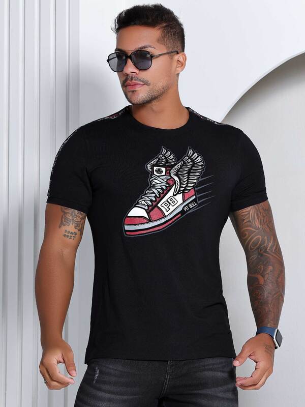 CAMISETA STYLE PRETA PIT BULL JEANS Ref: 82091