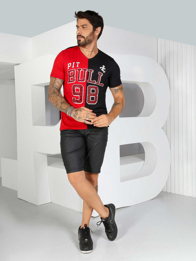 CAMISETA MASCULINA GOLA V PIT BULL JEANS  REF 81240