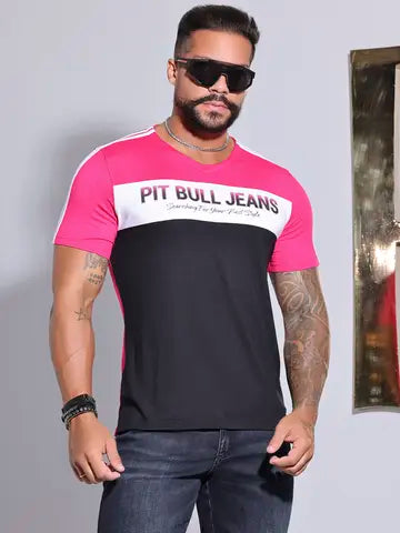 CAMISETA GOLA V COM RELEVO LOGOMANIA PIT BULL JEANS MODERNA E REFINADA Ref: 86322