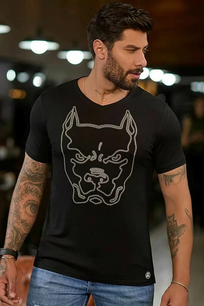 CAMISETA MASCULINA ESTAMPADA GOLA V AUTÊNTICA E MODERNA Ref: 83290