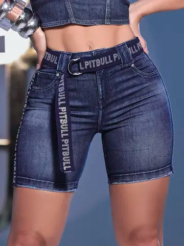 BERMUDA FEMININA JEANS CINTURA ALTA COM FAIXA LATERAL PIT BULL   REF:85237