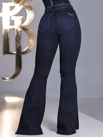 CALÇA FLARE MODELADORA ELEGANTE PIT BULL JEANS COM CINTO E FENDA LATERAL Ref: 86885