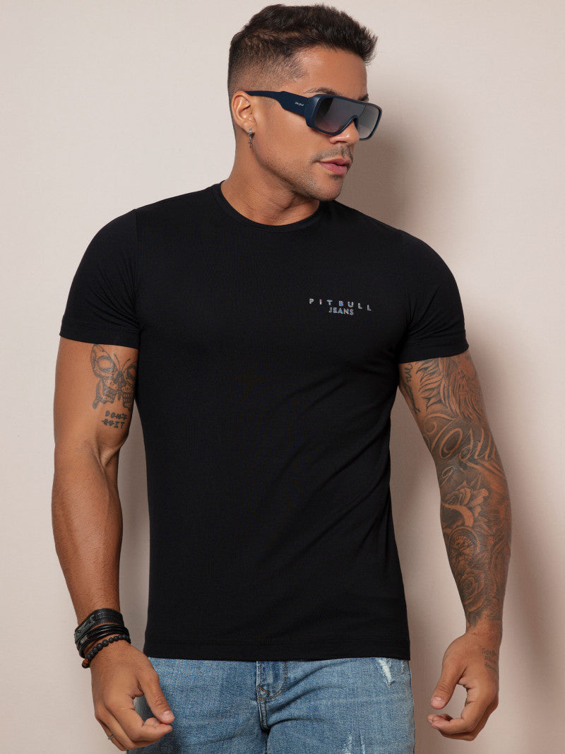 Camiseta Masculina Preta com Logomania Pit bull original ref 65039