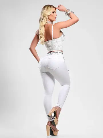 Calça Hot Pants Branca Cintura Alta Modeladora com Cinto Pit Bull Jeans Ref: 87702