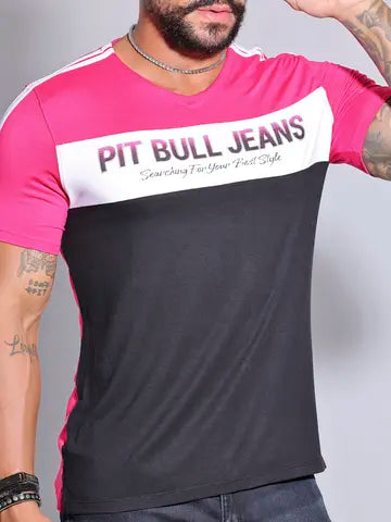 CAMISETA GOLA V COM RELEVO LOGOMANIA PIT BULL JEANS MODERNA E REFINADA Ref: 86322