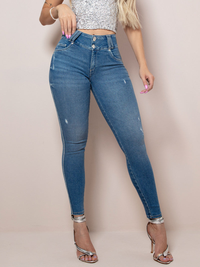 Calça Jeans Skinny com Logomania no Bolso Ref 66307