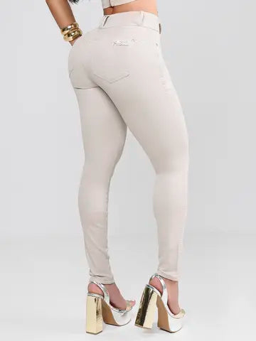 Calça Skinny Feminina Caqui Claro com Empina Bumbum Pit Bull Jeans Ref: 87754