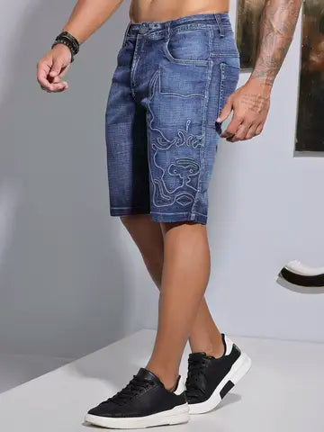 BERMUDA MASCULINA COM BORDADO LATERAL ESTILOSO PIT BULL JEANS Ref: 86467