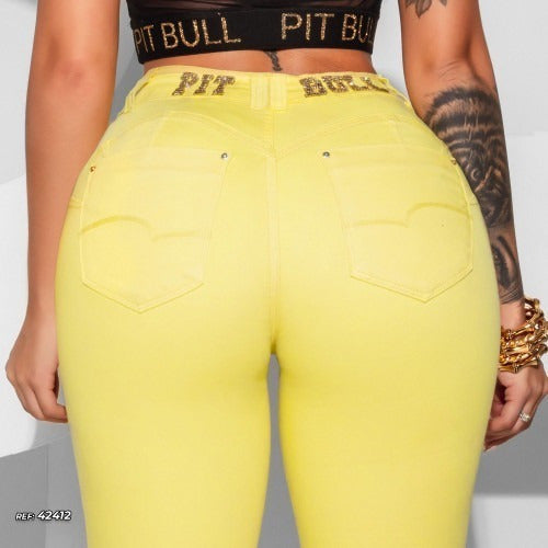 Calça Skinny Hot Pants Amarela Pit Bull Jeans Ref 42412