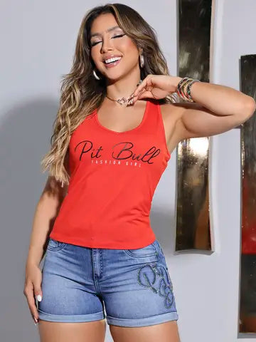 REGATA FEMININA CASUAL PIT BULL JEANS FASHION Ref: 85322