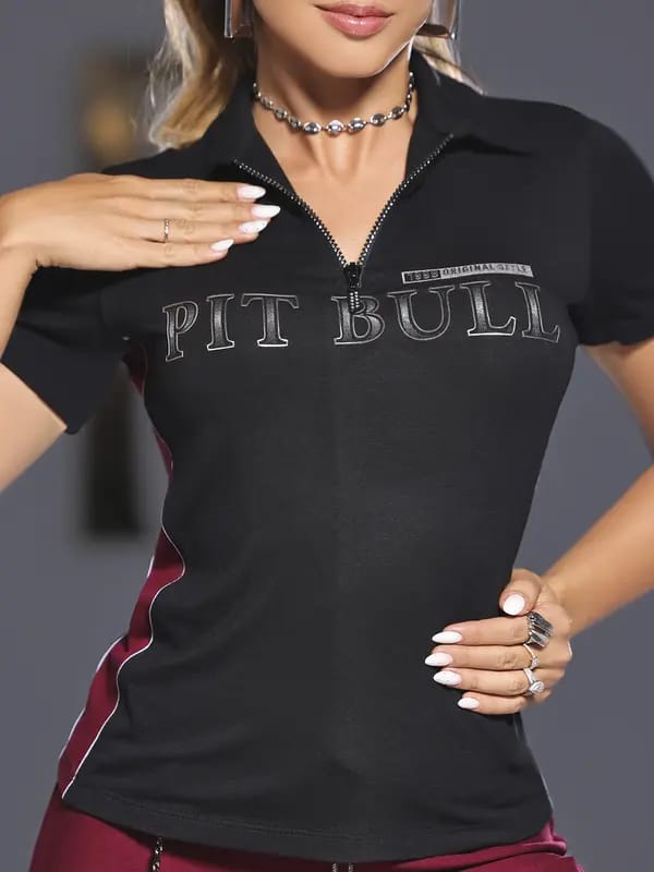POLO MODERNA COM ESCRITA PIT BULL E ZÍPER FRONTAL 84985